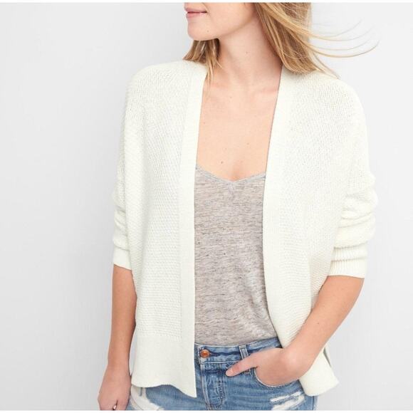 Gap White Textured V Back Cardigan Sweater Large Chunky Knit Minimalist - Picture 1 of 9
